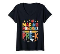 Womens Making Memories in Pre-K Funny V-Neck T-Shirt
