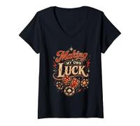 Women's Making My Own Luck Dice & Poker Retro V-Neck T-Shirt