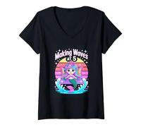 Women's Making Waves At 5 Mermaid Birthday Girl Five V-Neck T-Shirt