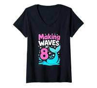 Women's Making Waves At 8 Mermaid Eighth Birthday Girl V-Neck T-Shirt