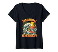 Women's Making Waves from The Grave Skeleton Surfing Vintage V-Neck T-Shirt