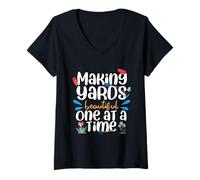 Womens Making Yards Beautiful One at A Time Gardening Gardener V-Neck T-Shirt
