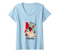 Womens Malaga Flamenco Fair Tradition Fiestas Flamenco Dancer V-Neck T-Shirt