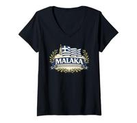Women's Malaka Greece Flag Funny Greek Humor Design V-Neck T-Shirt