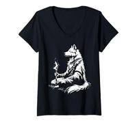 Womens Malamute Witch Doctor Silhouette V-Neck T-Shirt