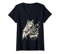 Womens Malamute Witch Doctor Silhouette V-Neck T-Shirt