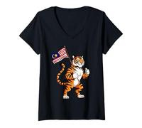 Womens Malayan Tiger Malaysia Flag V-Neck T-Shirt
