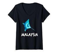 Womens Malaysia Manta Ray Design Malaysian Scuba Diving Souvenir V-Neck T-Shirt
