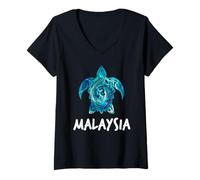 Womens Malaysia Tribal Turtle Malaysian Scuba Diving Souvenir V-Neck T-Shirt