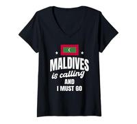 Womens Maldives Is Calling Design Funny Maldive Island Saying V-Neck T-Shirt