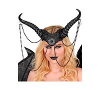 Womens Maleficent Deluxe Fantasy Demon Queen Gothic Black Horns with Flowers