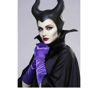 Womens Maleficent Style Long Purple Satin Gloves Wicked Evil Queen Fancy Dress