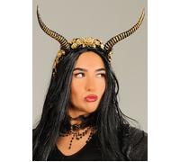 Womens Maleficent Style Wicked Fairy Queen Gothic Fantasy Gold Horns on Headband