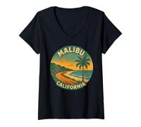 Womens Malibu California Retro Beach Surf Vintage Palm Palisades V-Neck T-Shirt