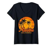 Women's Malibu California Sunset Beach Palm Trees Summer Vacation V-Neck T-Shirt