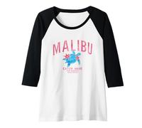 Womens Malibu Sea Turtle Catch Wave Siesta Beach Surf Floral Retro Raglan Baseball Tee