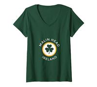 Womens Malin Head Donegal Shamrock Ireland Souvenir V-Neck T-Shirt