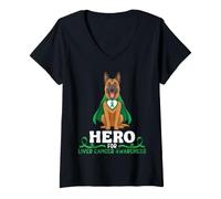 Women's Malinois Dog Hero for Liver Cancer Awareness Support Warrior V-Neck T-Shirt