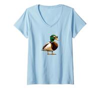 Womens Mallard Duck With Sunglasses - Hunt Hunter Hunting Bird V-Neck T-Shirt