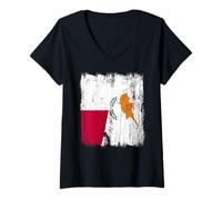 Womens Malta Cyprus Half Flag Maltese Cypriot Heritage V-Neck T-Shirt