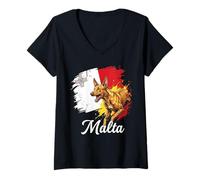 Women's Malta Pharaoh Hound Dog Maltese Flag Grunge Art V-Neck T-Shirt