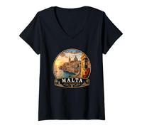 Women's Malta Valletta Mediterranean Vacation Island V-Neck T-Shirt