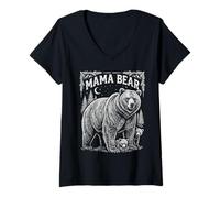 Women's Mama Bear Vintage Rustic Forest Wilderness Outdoorsy Womens V-Neck T-Shirt