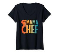 Women's Mama Chef Cooking Mom Baking Kitchen Mama Mother's Day V-Neck T-Shirt
