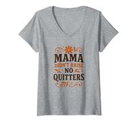 Womens Mama Didn’t Raise No Quitters, Motivational Retro Floral V-Neck T-Shirt