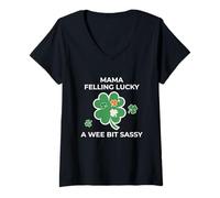 Women's Mama Feeling Lucky - Sassy St. Patrick’s Day V-Neck T-Shirt