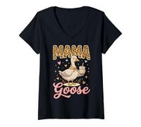 Women's Mama Goose Coffee Leopard Mama Coffee Fan V-Neck T-Shirt