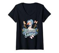 Women's Mama Goose Silly Coquette Floral Vintage Mother's Day V-Neck T-Shirt