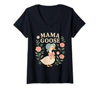 Womens Mama Goose Silly Coquette Floral Vintage Mother's Day V-Neck T-Shirt