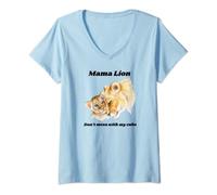 Womens Mama Lion Cubs Lioness Don't Mess With Mama Or My Kids V-Neck T-Shirt