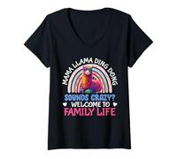 Womens Mama Llama DING Dong Sounds Crazy Funny Mommy-to-be V-Neck T-Shirt