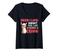 Womens Mama Llama Doesn't Feel Like Drama Funny Soon Mother V-Neck T-Shirt