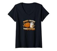 Women's Mama Makes The Dough Sourdough Baker Bread V-Neck T-Shirt