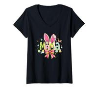 Women's Mama Mini Easter Matching Mama Bunny Easter Day V-Neck T-Shirt