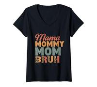 Womens Mama Mommy Mom Bruh Mother's Day Leopard Mom Vintage Women V-Neck T-Shirt