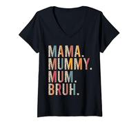 Womens Mama Mummy Mum Bruh Leopard Funny Mother's Day Cute Mom V-Neck T-Shirt