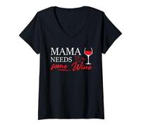 Women's Mama Needs Some Wine Funny Wine Mother's Day Wine Mom V-Neck T-Shirt