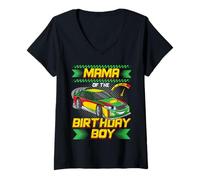 Womens Mama of The Birthday Boy Race Car Party Family Matching V-Neck T-Shirt