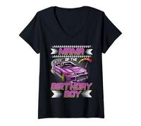 Womens Mama of The Birthday Boy Race Car Party Family Matching V-Neck T-Shirt