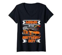 Womens Mama of The Birthday Boy Race Car Party Family Matching V-Neck T-Shirt