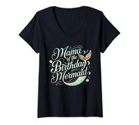Women's Mama of The Birthday Mermaid Magic V-Neck T-Shirt