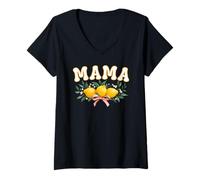 Womens Mama of The First Birthday Lemon Womens Top V-Neck T-Shirt