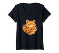 Womens Mama Raccoon with Little Baby Raccoon V-Neck T-Shirt