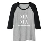 Womens Mama Rectangle Distressed Design New and Current Mothers Day Raglan Baseball Tee