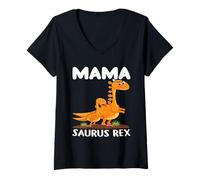 Womens Mama Saurus Rex Mother's Day Mama Dino Mama Mother Saying V-Neck T-Shirt