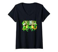Women's Mama St. Patrick's Day Shamrocks Bow Tie Gnomes Family Women V-Neck T-Shirt
